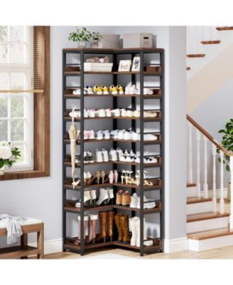 9 Tiers Corner Shoe Rack, Tall Vertical Shoe Rack Organizer, Free Standing Large Shoe Storage Shelf for Entryway Hallway Closet
