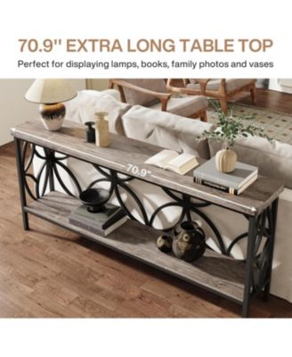 70.9-Inch Narrow Sofa Table, Industrial Long Sofa Table, Entry Console Table with Storage for Entryway, Living Room, Foyer, Unique Design