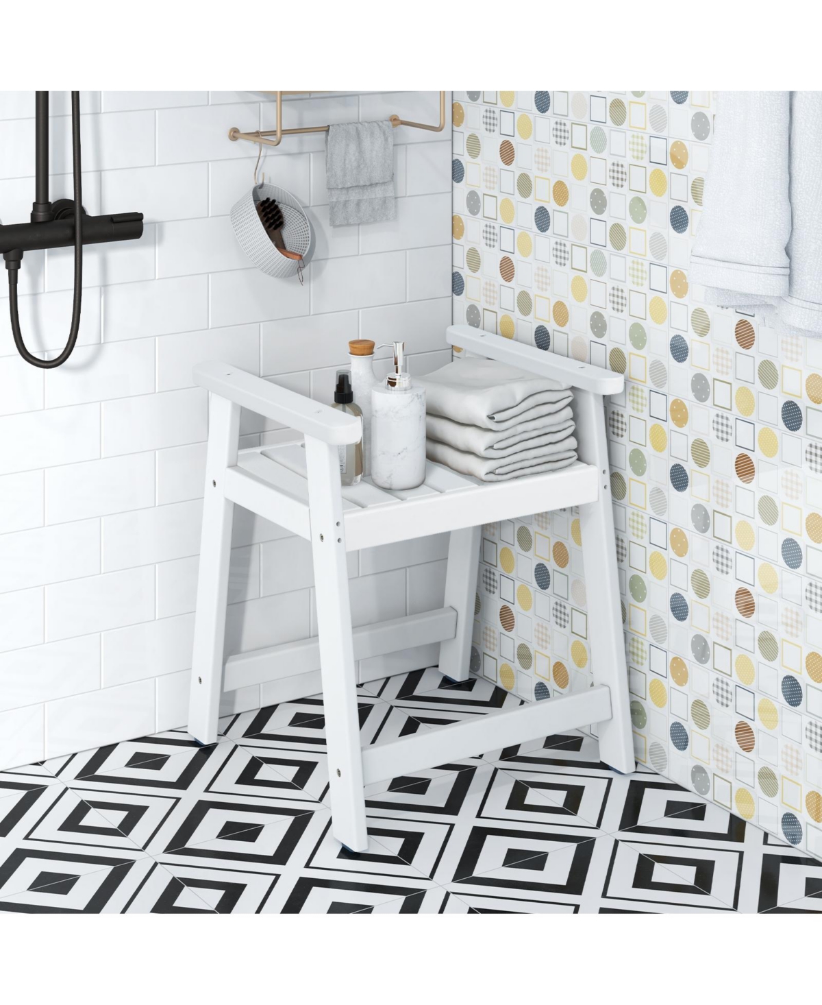 Skonyon Heavy Duty Shower Bench with Arms for Inside Shower Shaving Legs- White