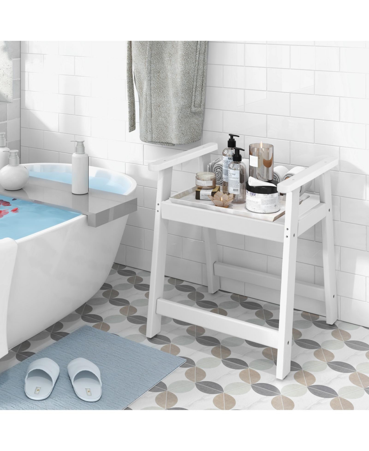 Skonyon Heavy Duty Shower Bench with Arms for Inside Shower Shaving Legs- White