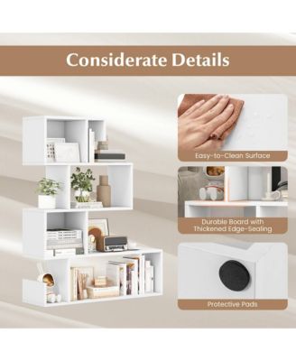 2 PCS S-shaped Bookshelf Freestanding Stepped Etagere Bookcase with Anti-tipping Kits