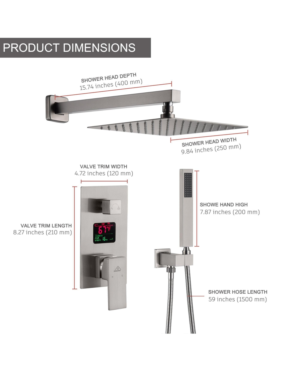 Mondawe 2 Function Wall Mounted Dual Shower Heads Shower System With Water Temperature Display