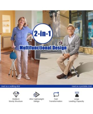 Lightweight Adjustable Folding Cane Seat with Light-Blue