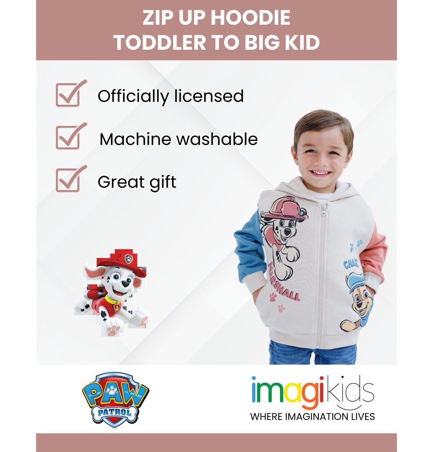 Худи Paw Patrol Fleece Zip Up для мальчиков-малышей, цвет: Синий / Красный — фото 2