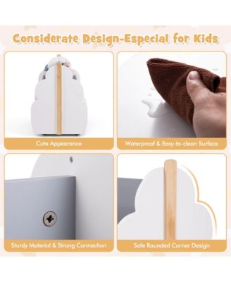 Kids Wooden Bookshelf with Wheels 2-Tier Toy Storage Shelf Double-sided Bookcase