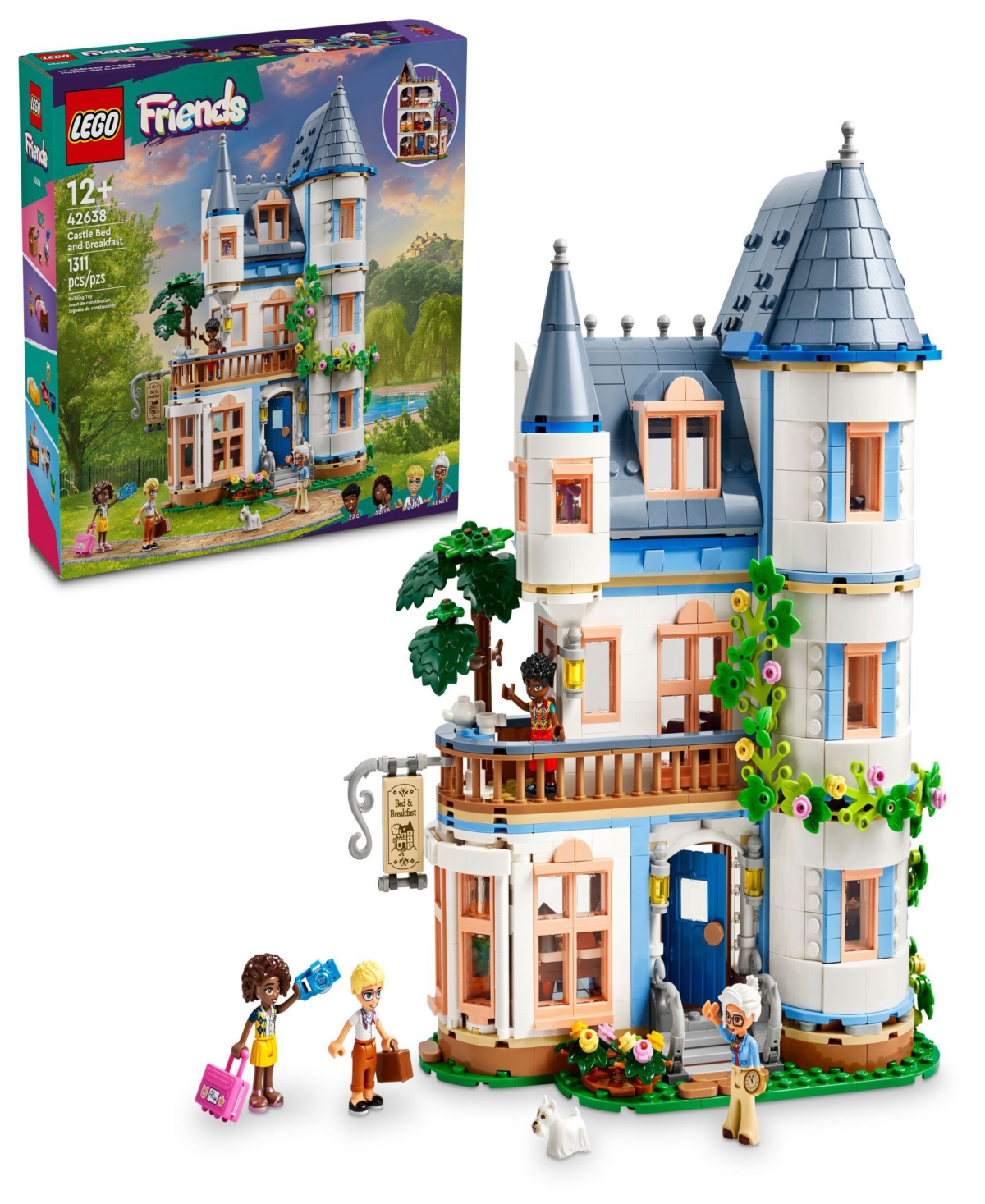 LEGO FRIENDS CASTLE BED AND BREAKFAST HOTEL PLAYSET WITH MINI DOLLS BUILDING SET 42638, 1311 PIECES 