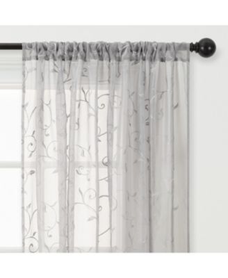Premium Embroidered Swirl Vine Curtains - Sheer Curtains for Living Room, Bedroom, Kitchen - 52" x 108" - Gray, 2 Panels