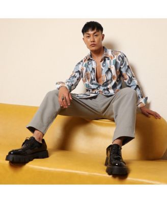 Men's Prussian Blue & Sienna Brown Foliage Strokes Shirt