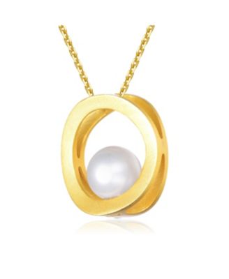 Sterling Silver 14k Gold Plated with Genuine Freshwater Round Pearl Pendant Necklace