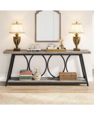 70.9 inch Extra Long Console Table, Industrial Sofa Table Behind Couch with 2 Tier Storage Shelf, Narrow Entryway Hallway Accent Table