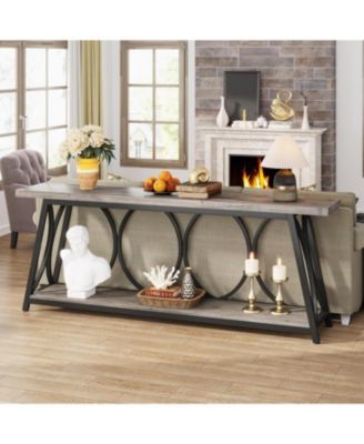 70.9 inch Extra Long Console Table, Industrial Sofa Table Behind Couch with 2 Tier Storage Shelf, Narrow Entryway Hallway Accent Table