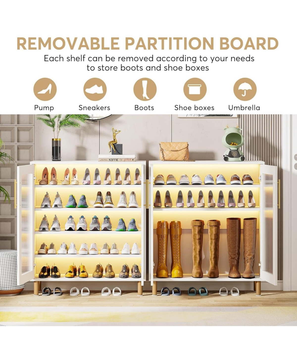 Tribesigns Shoe Cabinet with Acrylic Doors and Led Light