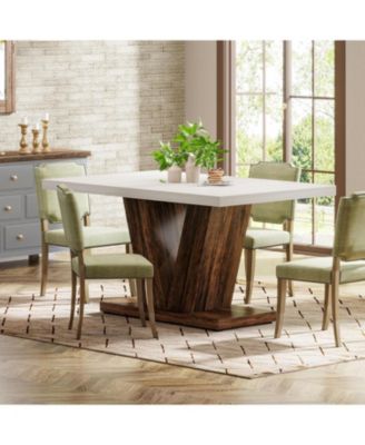 47-Inch Dining Table for 4, Black Kitchen Dinner Table with Heavy Duty Pedestal, Farmhouse Wooden Eating Table for Home, Dining Room, Small Space