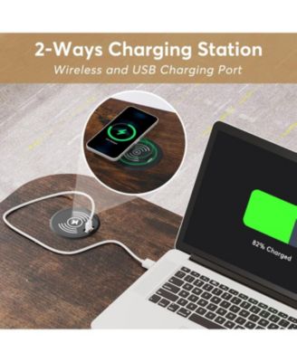 Portable Desk with Power Outlets, Height Adjustable Side Table Sofa Couch Bedside Laptop Computer Cart with USB Charging Ports, Mobile Small Standing Desk with Keyboard Tray