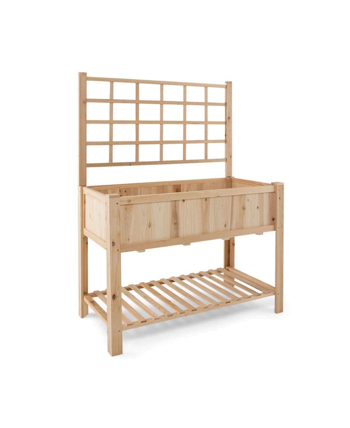 Raised Garden Bed Elevated Wooden Planter Box with Trellis - Natural