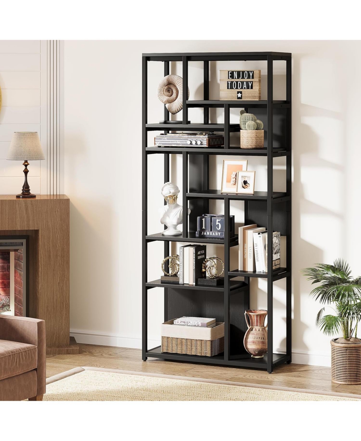 Tribesigns 8-Tier Tall Etagere Bookshelf, 70.9''Bookcase with 12-Open Storage Shelves, Freestanding Modern Wood Display Shelving Unit with Meta