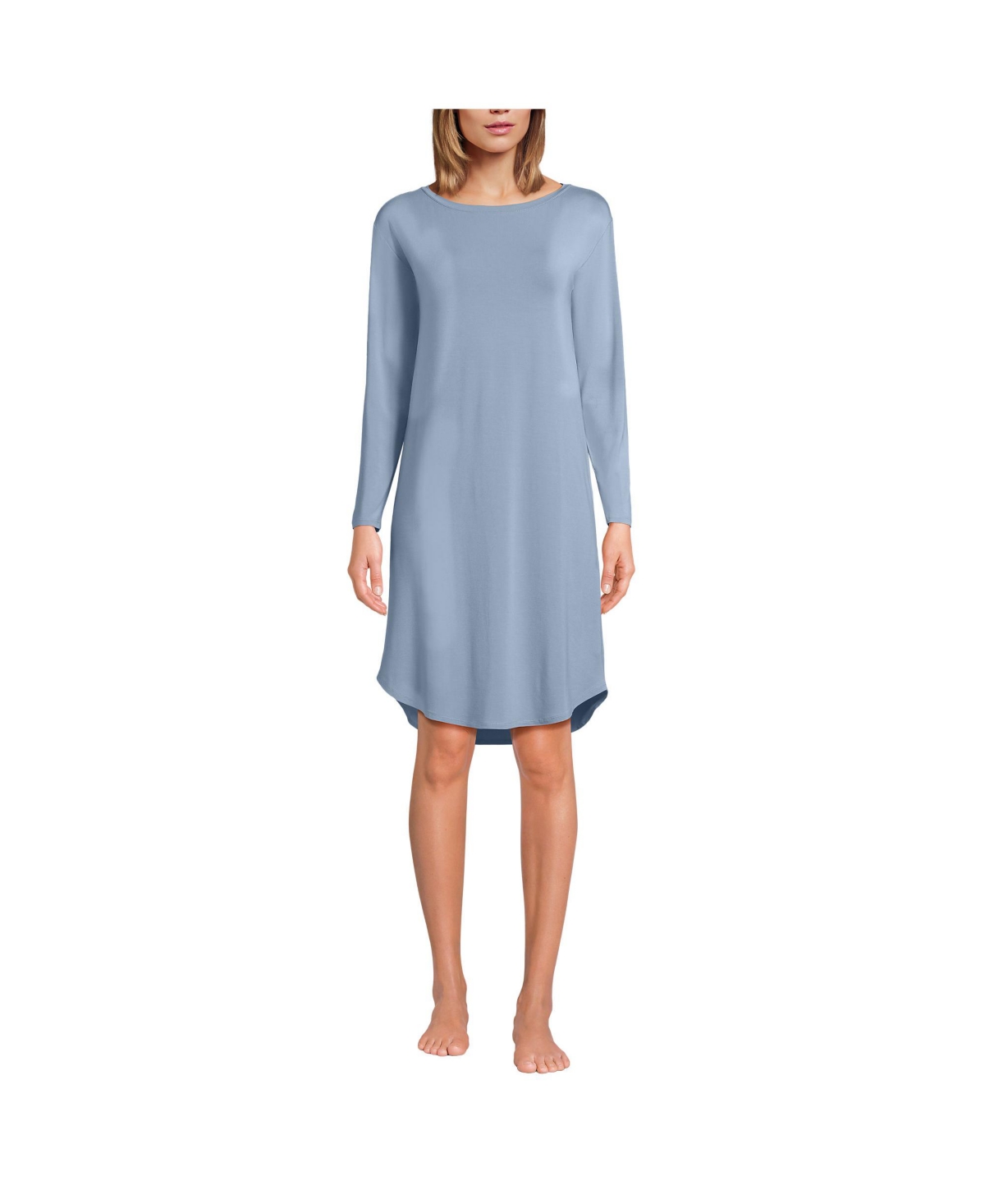 Women's Cooling Long Sleeve Knee Length Sleepshirt Nightgown - Pale slate blue