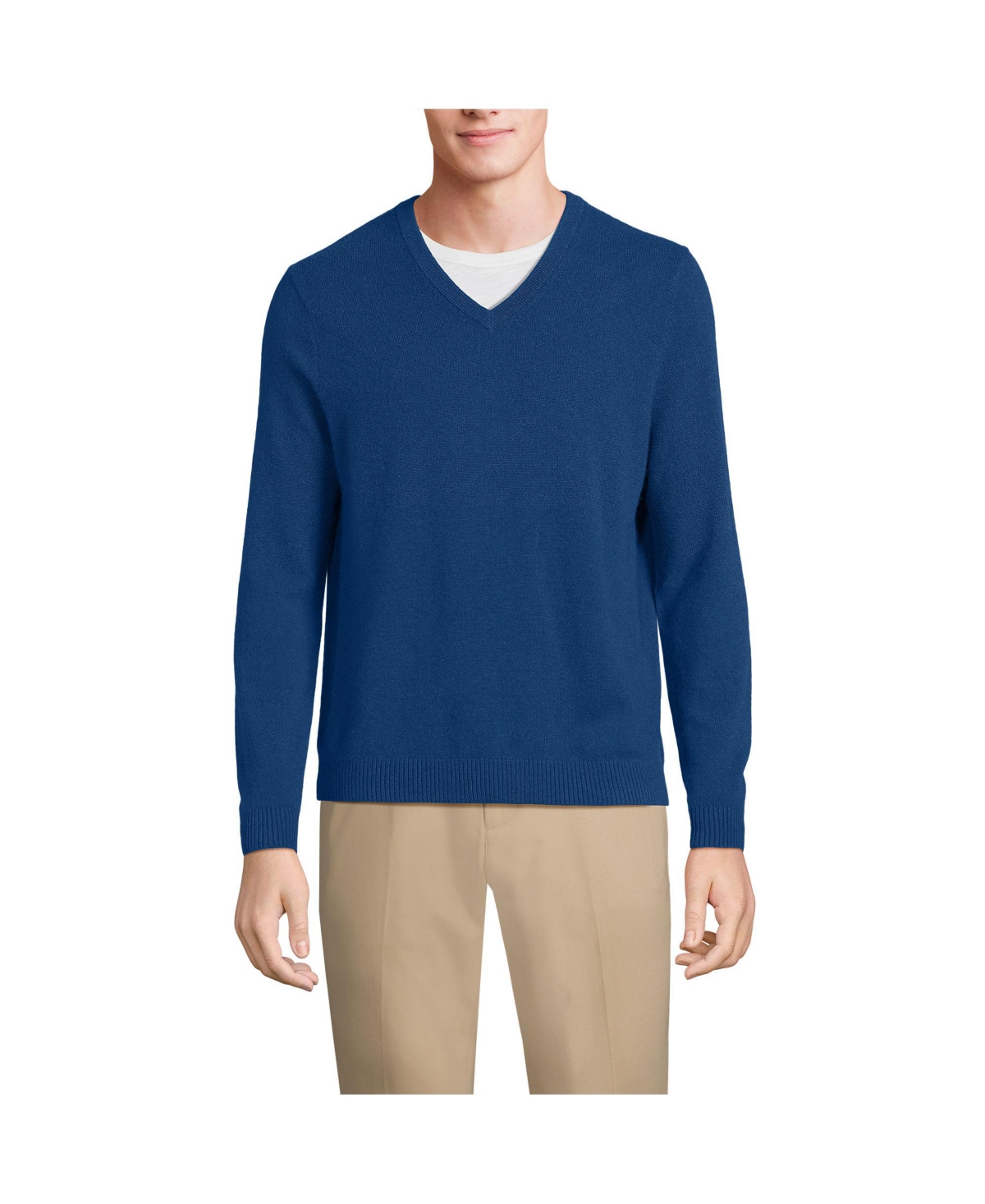 Big & Tall Fine Gauge Cashmere V-neck Sweater - Cloudy blue heather donegal