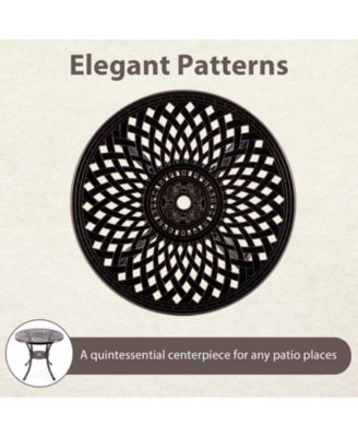 Patio Cast Aluminum Table 31 Inch Diameter Round Table with Umbrella Hole-Copper