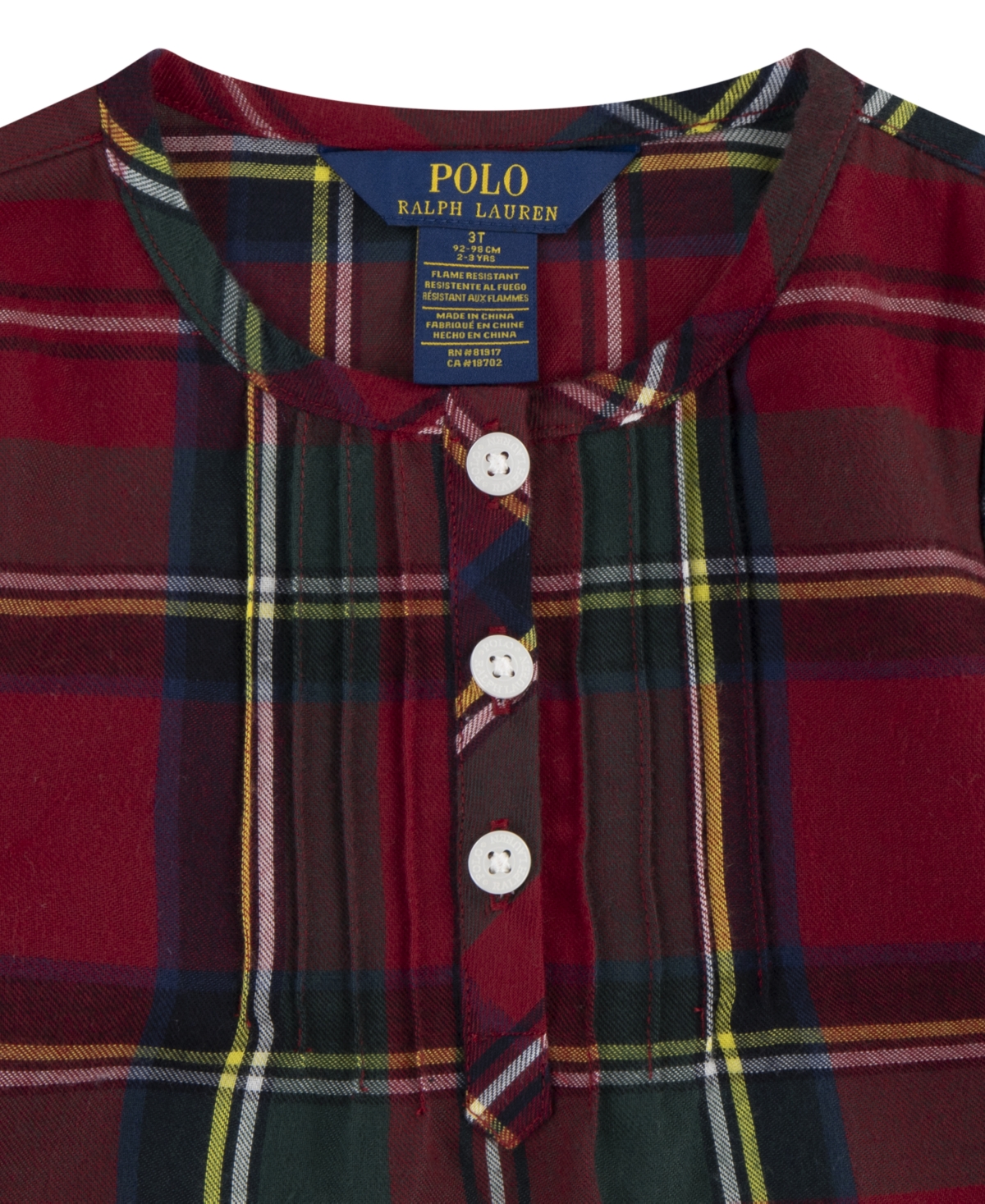 Polo Ralph Lauren Toddler Girls Pintuck Nightgown Pajama - Polo Red Stewart 2