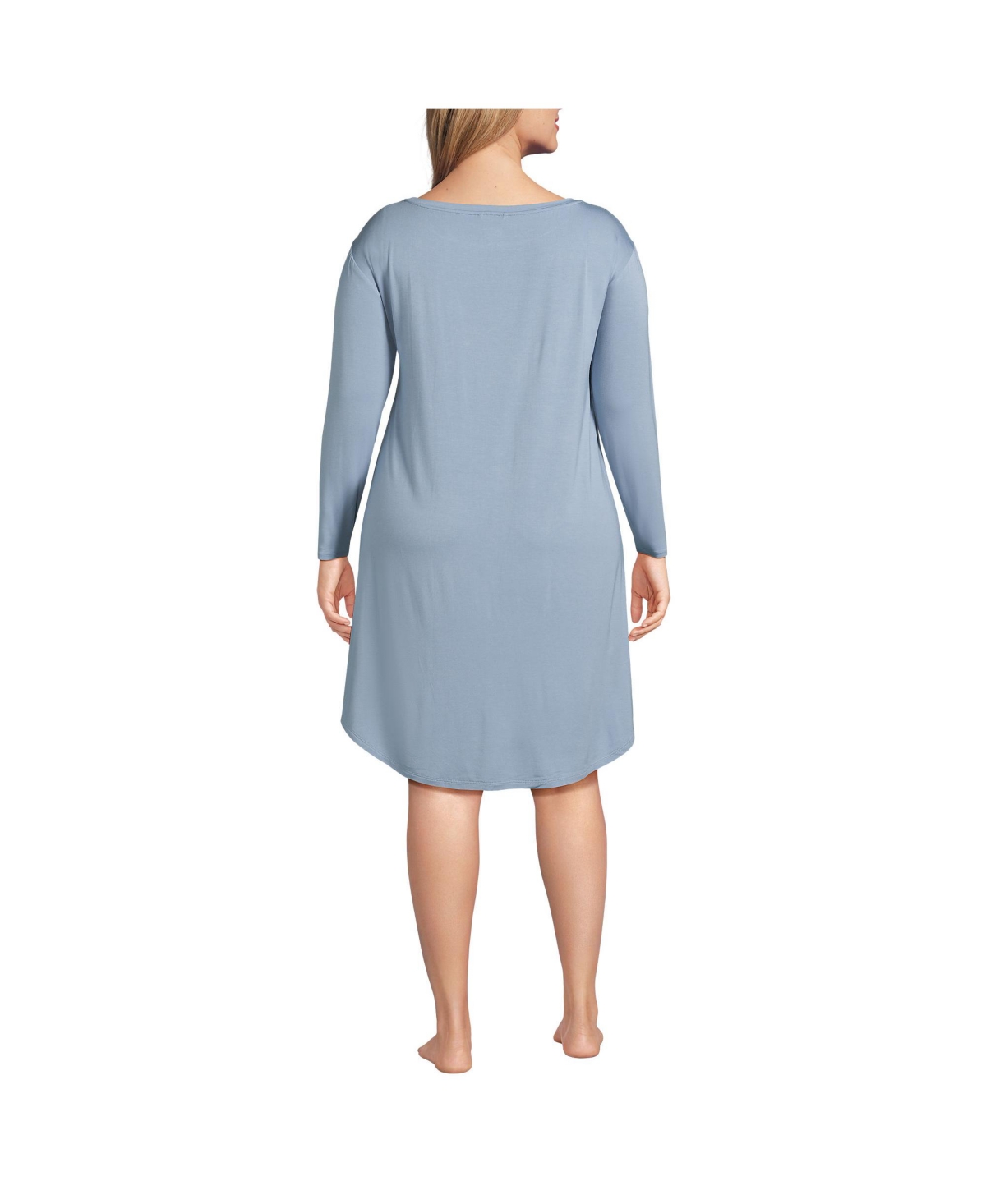 Lands' End Plus Size Cooling Long Sleeve Knee Length Sleepshirt Nightgown
