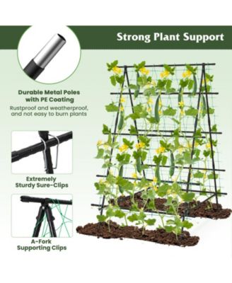 A-Frame Garden Cucumber Trellis with Netting for Outdoor Climbing Plants