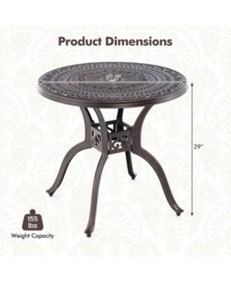 31.5 Inch Cast Aluminum Table Patio Round Dining Table with Umbrella Hole