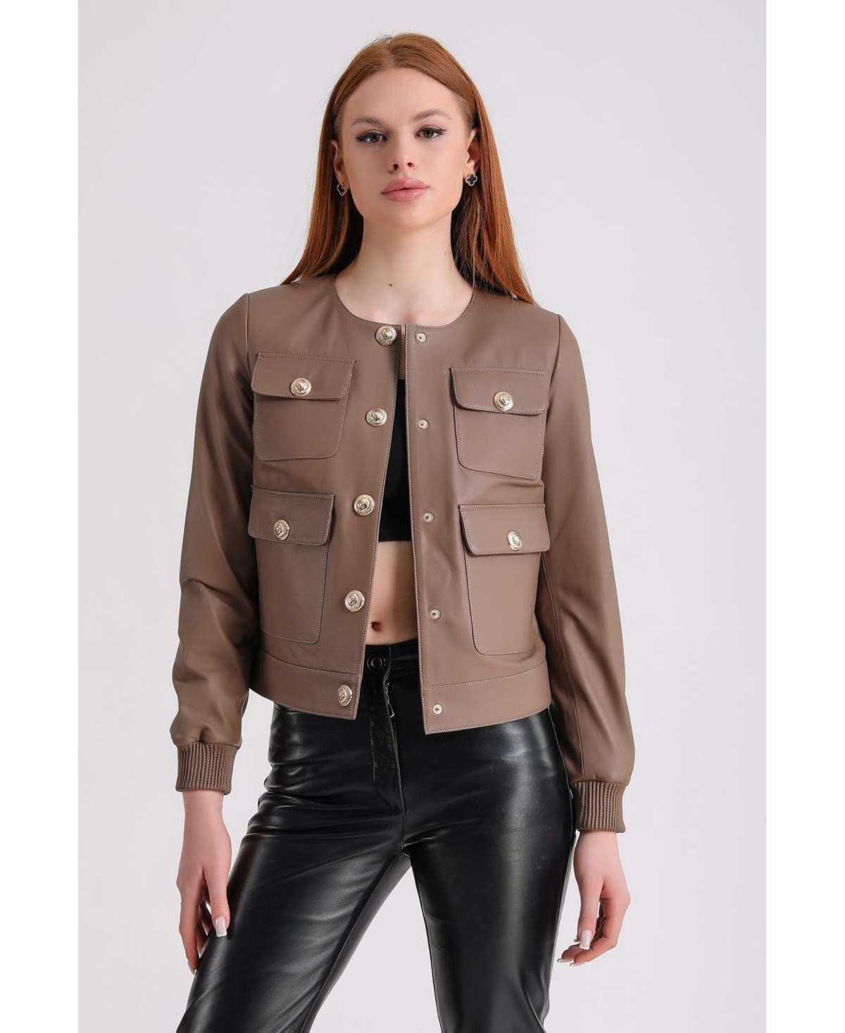 Furniq Uk Women's Leather Jacket,- Brown