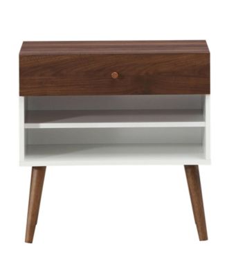 Mid-Century Nightstand with Drawer and Rubber Wood Legs