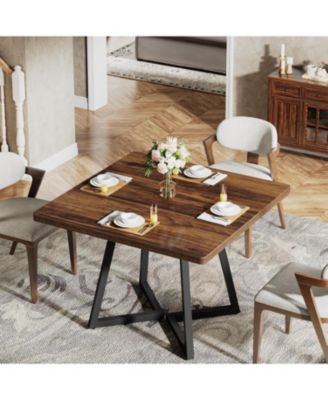 Square Dining Table for 4, 31.5" Industrial Dinner Table with Metal Base, Wood Kitchen Table for Dining Room, Small Space, Apartment
