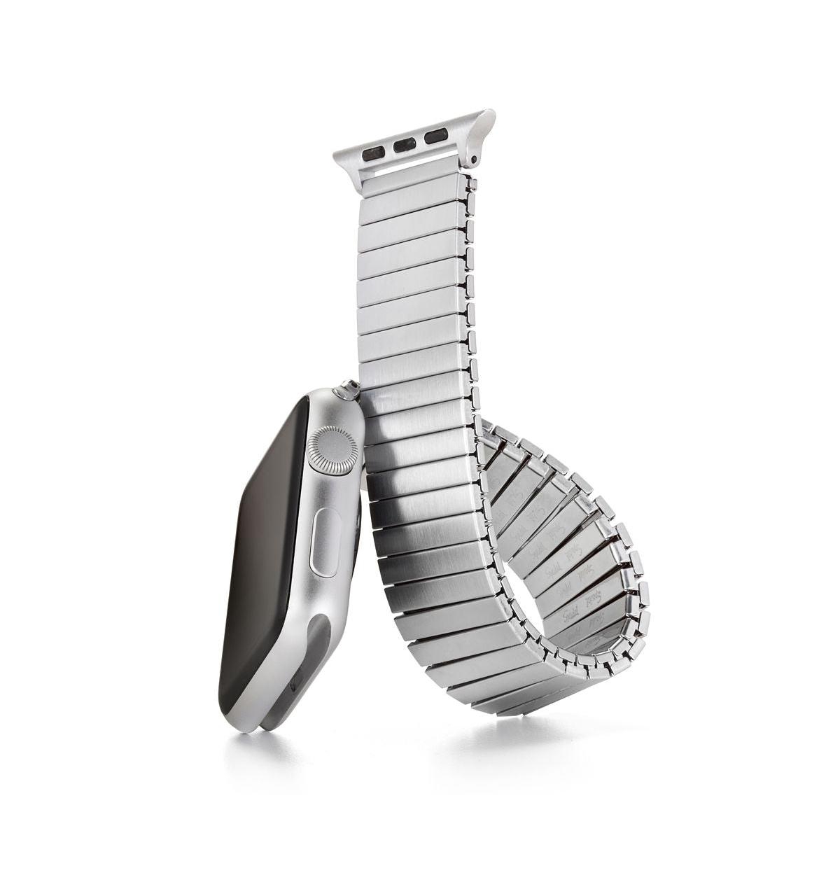 Twist-o-Flex Band Compatible For Use With The Apple Watch (series 1-8) 38/40/41mm in Black and Size 15 - Silver 44