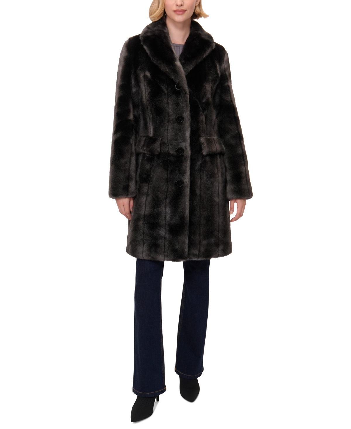 Jones New York Women's Faux-fur Single-breasted Blazer Coat In Black Mink