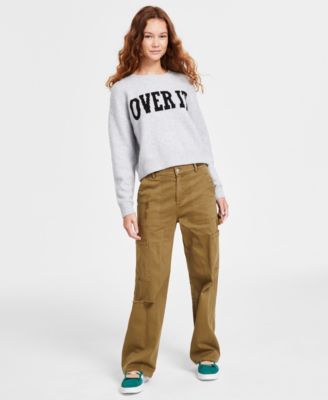 Juniors Crewneck It Girl Sweater Distressed Cargo Pants