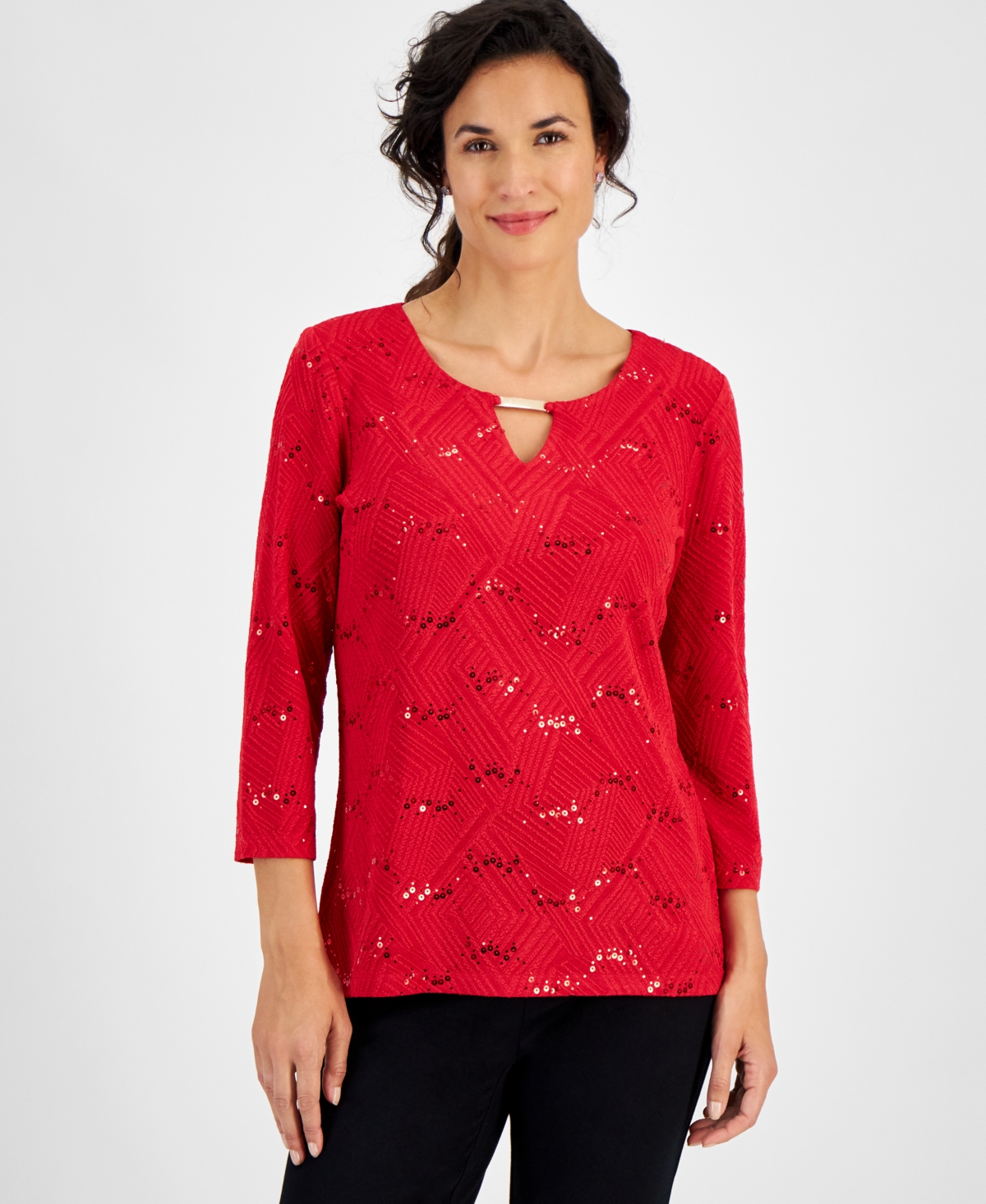 Jm Collection Petite Sequined Jacquard Top Created For Macy s In Fire ModeSens