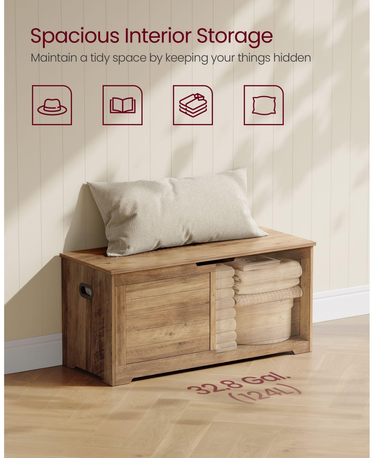 Slickblue Storage Chest, Trunk With 2 Safety Hinges, For Entryway, Bedroom