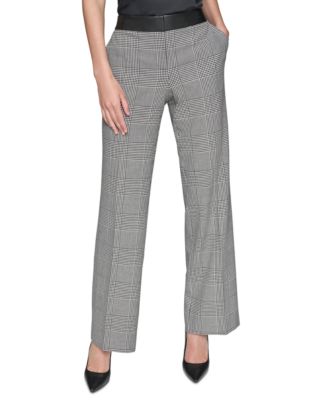KARL LAGERFELD PARIS Women's Plaid Faux-Leather-Waist Pants Macy's
