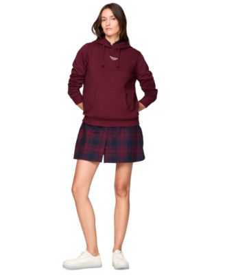 Womens Drawstring Hoodie Checkered Shirt Dress