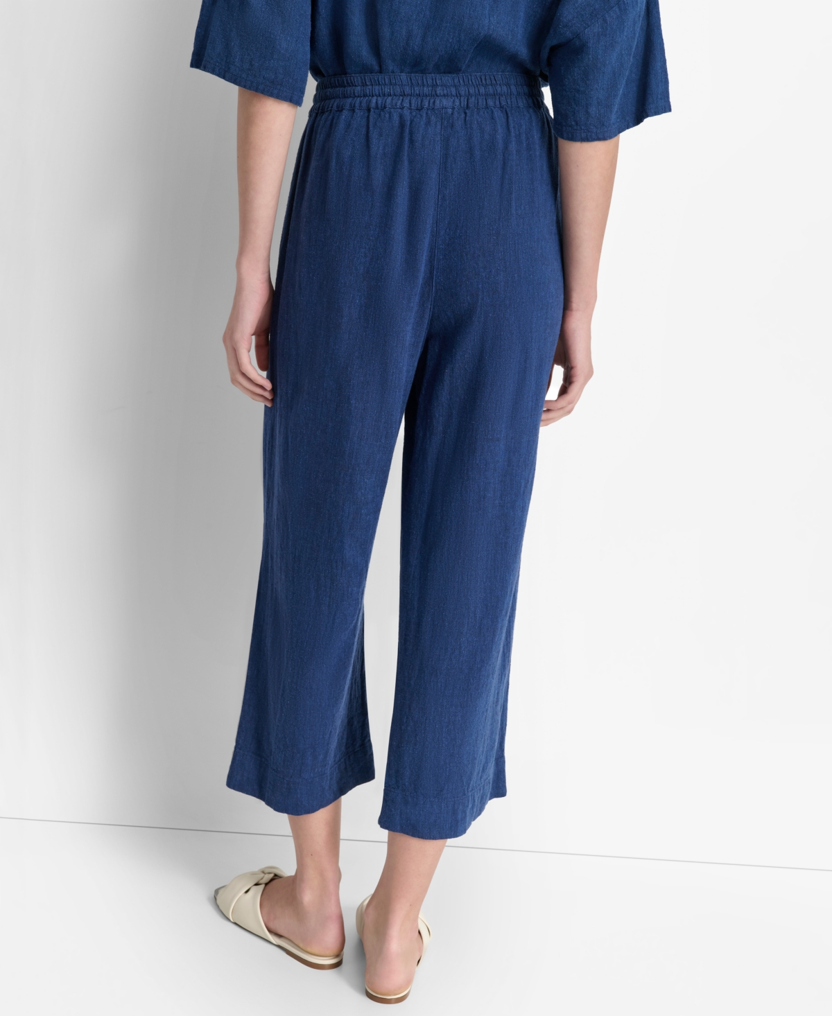 Shop Dkny Women's Indigo Linen-blend Cropped Pull-on Pants