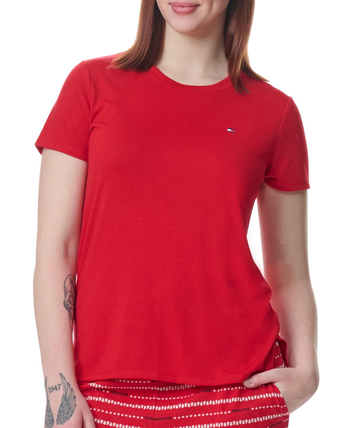 Tommy Hilfiger Women's Short-sleeve Crewneck Sleep Tee In Tango Red