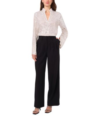 Women's Sequined Split-Neck Tunic Top