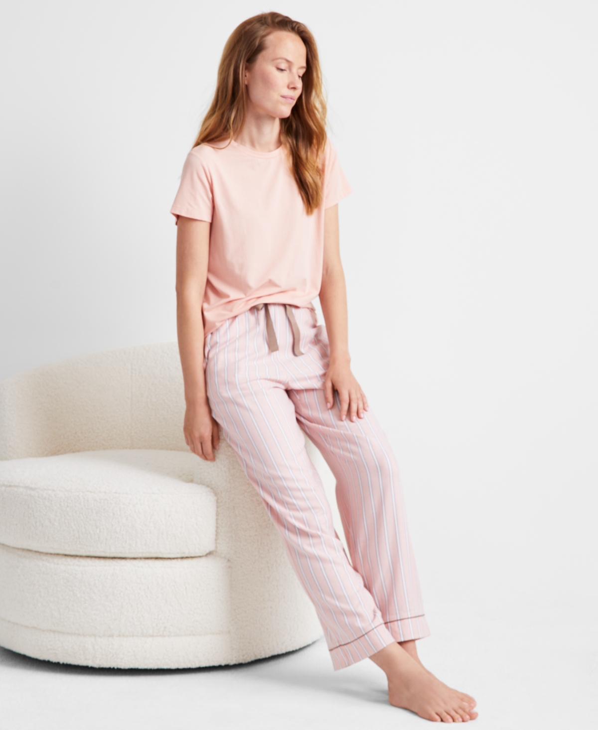 Women's Cotton Blend Short-Sleeve Sleep Tee Xs-3X, Created for Macy's - Pink Buff