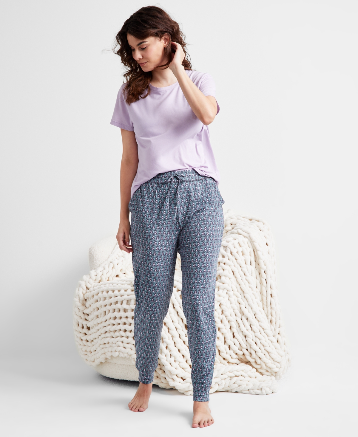 State Of Day Women's Printed Jogger Pajama Pants, Xs-3x, Created For Macy's In Leafy Geo