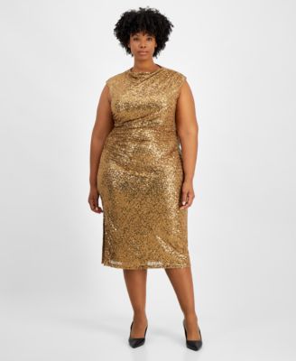 Anne Klein - Plus Size Sleeveless Draped Sequinned Dress