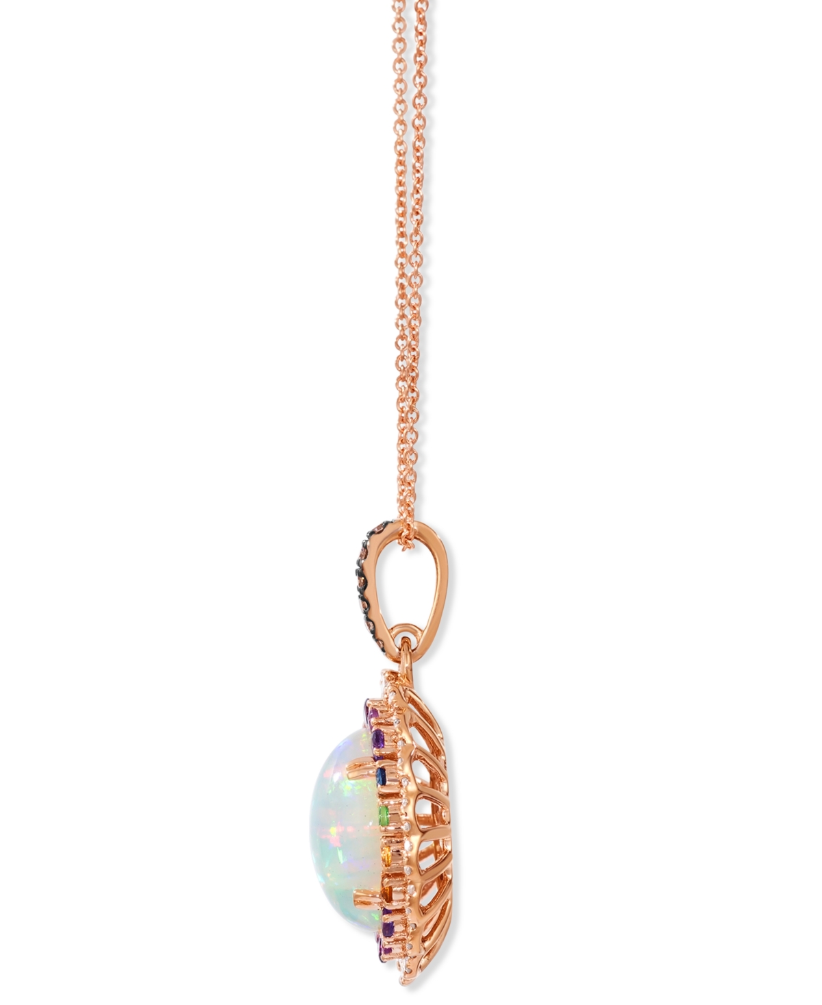 Le Vian Multi-gemstone (3-1/10 Ct. T.w.) & Diamond (1/3 Ct. T.w.) Oval Halo Adjustable 20" Pendant Necklace In Rose Gold