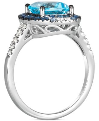 Multi-Gemstone (3 ct. t.w.) & Nude Diamond (1/6 ct. t.w.) Halo Ring in 14k White Gold