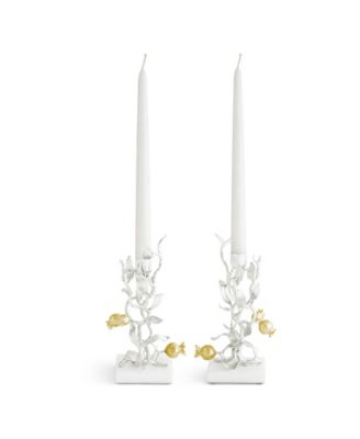 Pomegranate Silver and Gold Candleholders, Set of 2