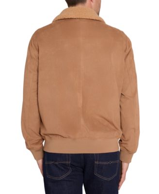 Men's Fleece-Collar Suede Bomber Jacket
