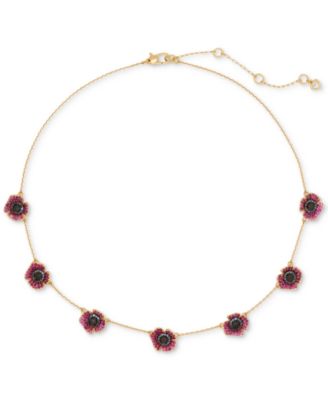 kate spade new york - Gold-Tone Color Cubic Zirconia Poppy Station Necklace, 16" + 3" extender
