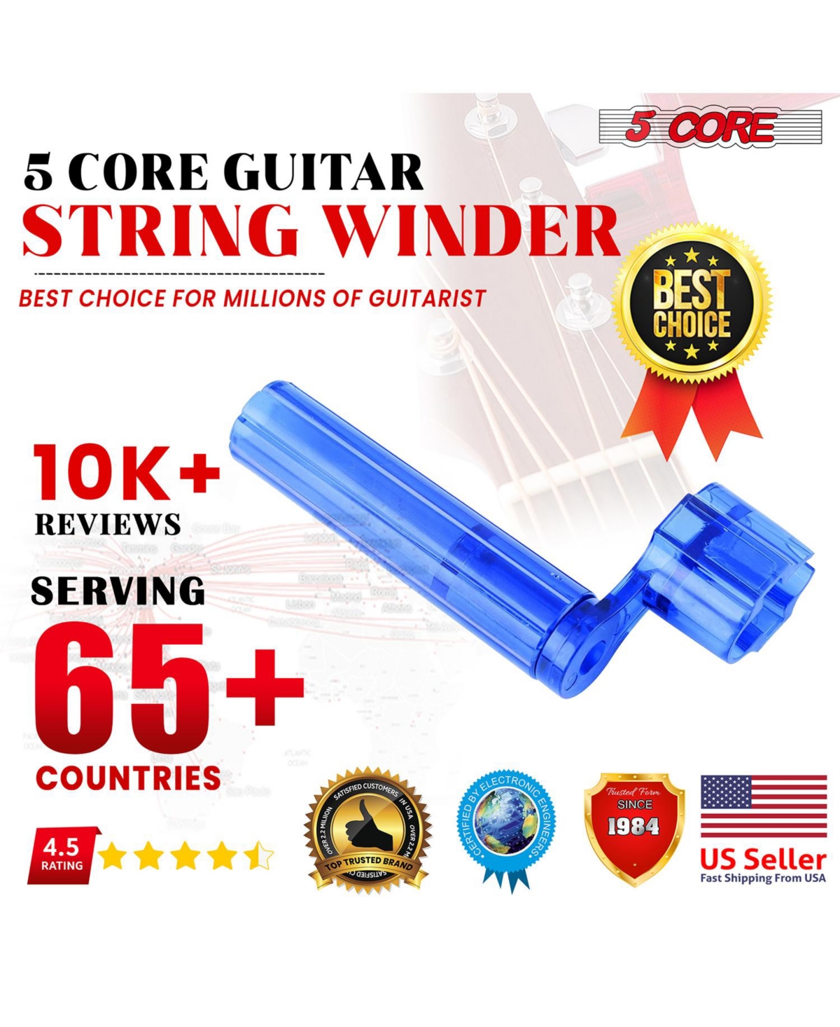 5 Core Guitar String Winder Bridge Pin Remover 5Pcs Acoustic Electric Guitars Repair Maintenance Tool Peg Puller Strings Extractor - Sw Blu 5PCS - B
