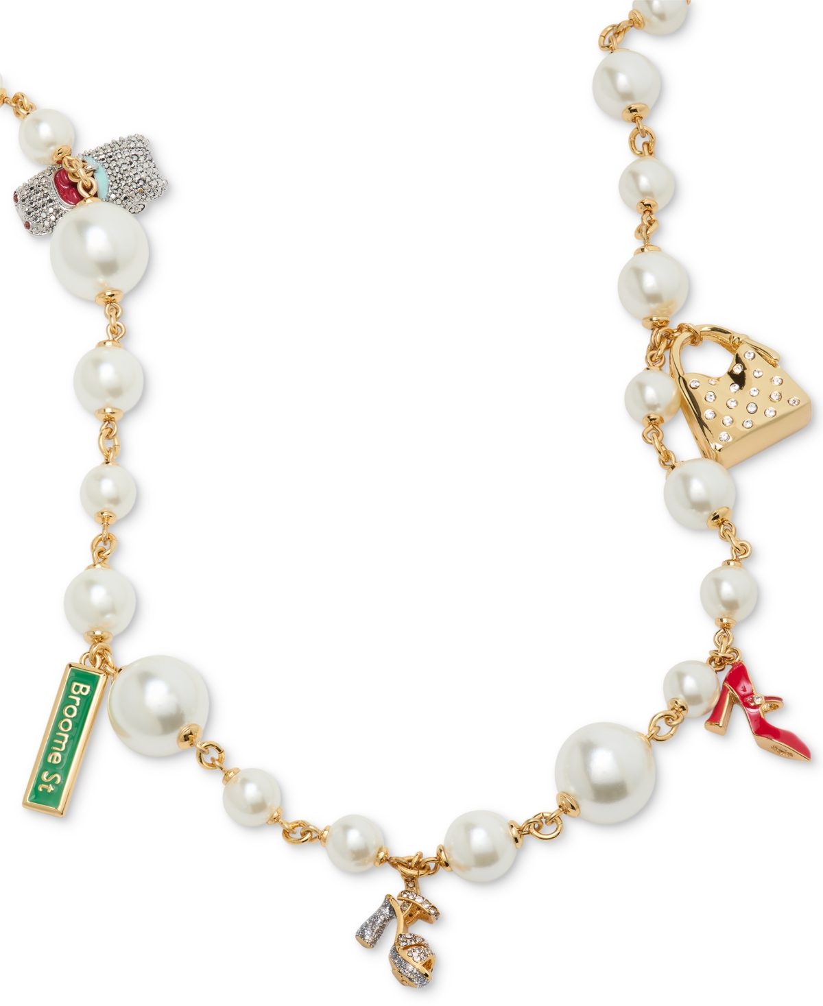 Kate Spade New York Gold-Tone Mixed Charm Imitation Pearl Beaded Statement Necklace, 33